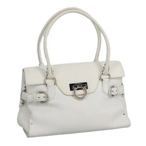 Salvatore Ferragamo Gancini Shoulder Bag Leather White Silver
